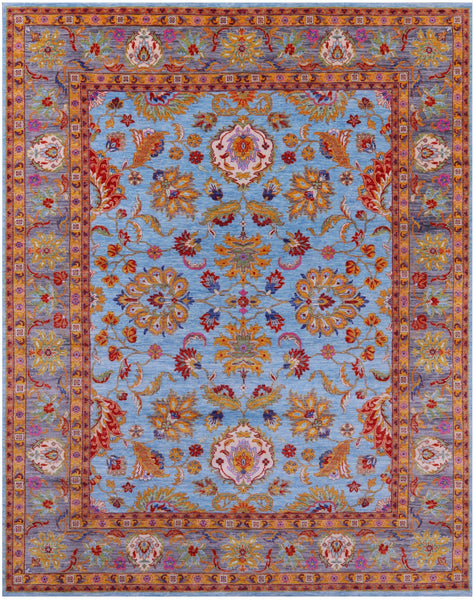 Blue Persian Tabriz Hand Knotted Wool Rug - 8' 0" X 10' 0" - Golden Nile