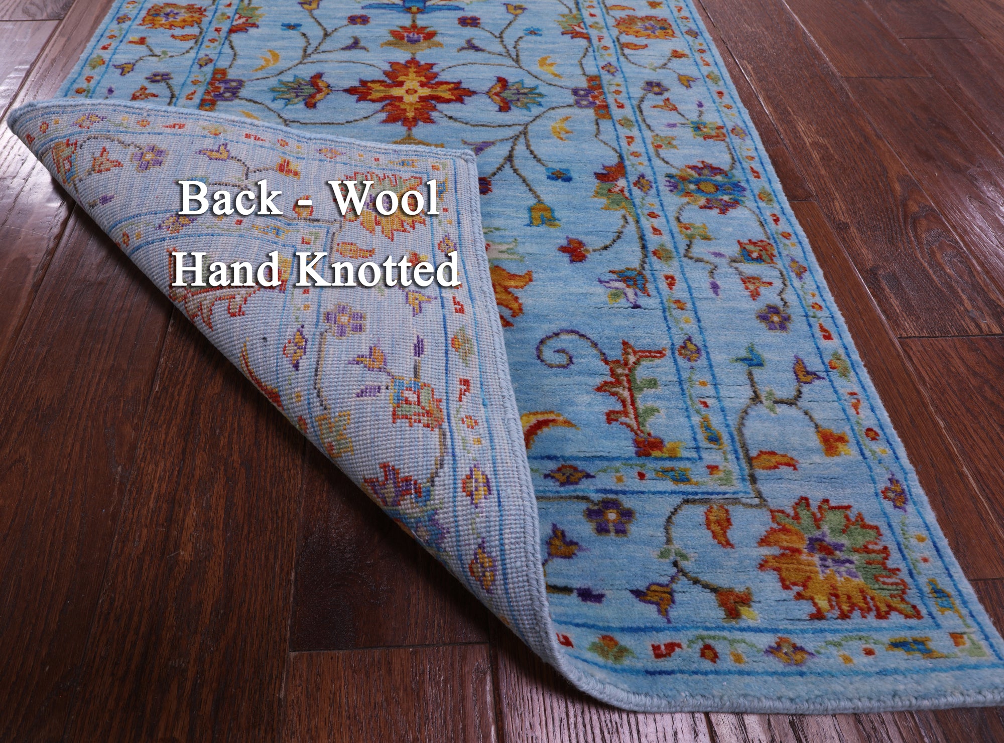 Blue Peshawar Hand Knotted Wool Runner Rug - 2' 8" X 15' 0" - Golden Nile