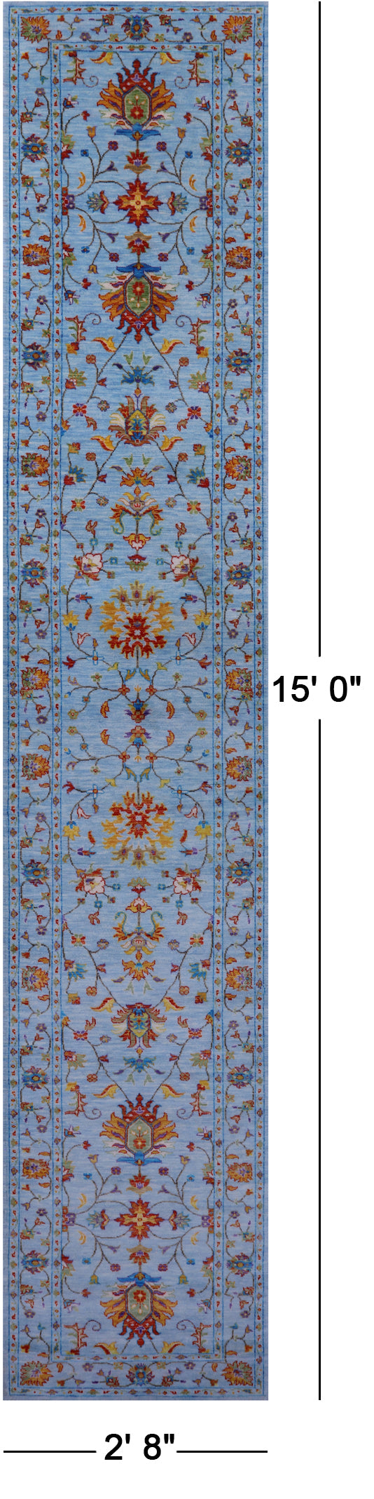 Blue Peshawar Hand Knotted Wool Runner Rug - 2' 8" X 15' 0" - Golden Nile