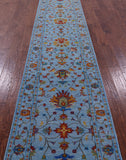 Blue Peshawar Hand Knotted Wool Runner Rug - 2' 8" X 15' 0" - Golden Nile