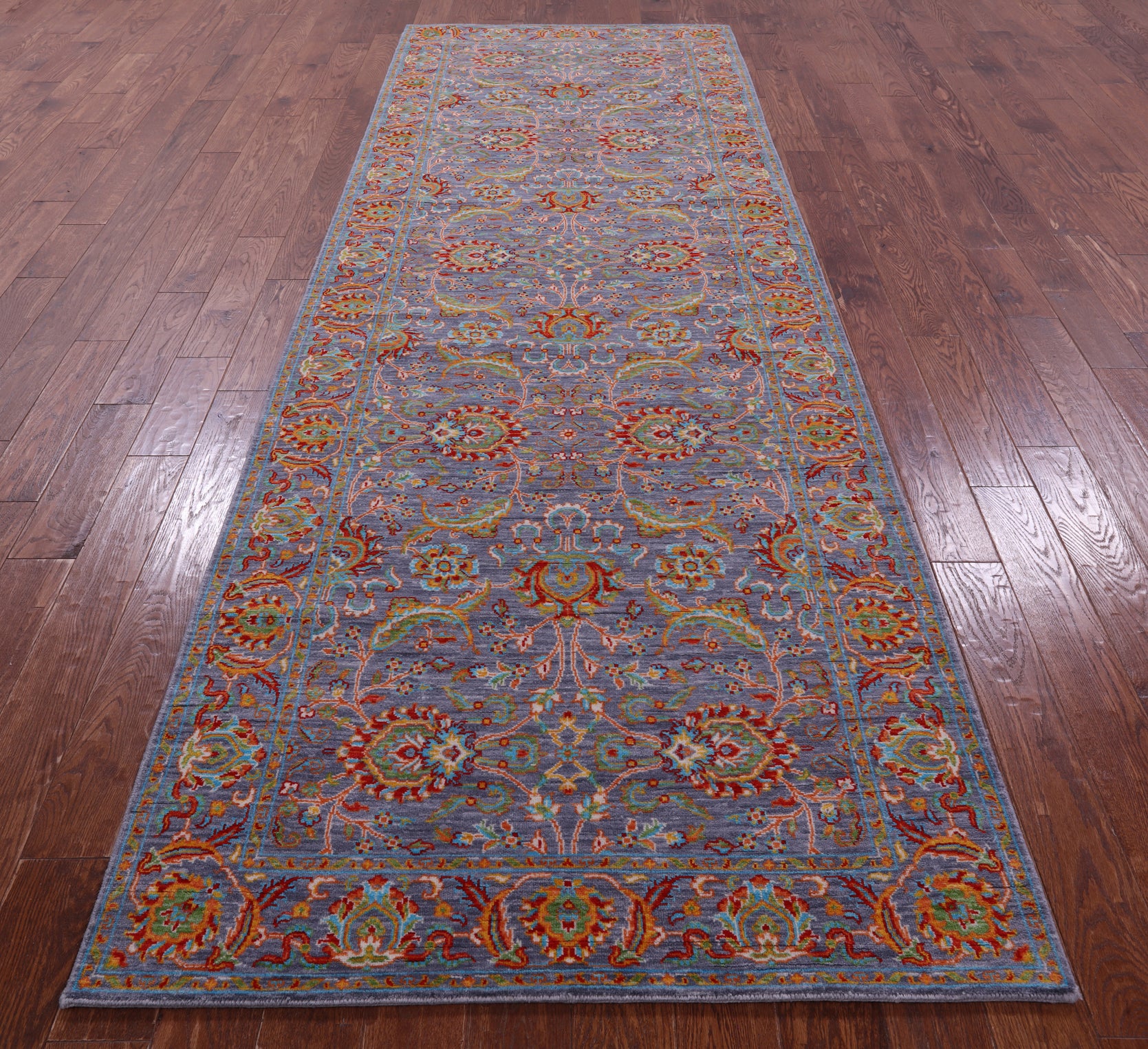Grey Persian Tabriz Hand Knotted Wool Runner Rug - 4' 2" X 12' 0" - Golden Nile