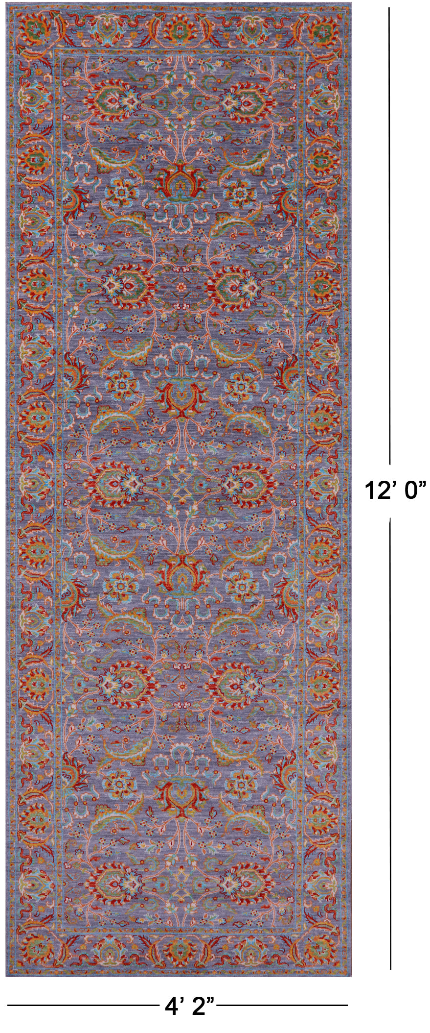 Grey Persian Tabriz Hand Knotted Wool Runner Rug - 4' 2" X 12' 0" - Golden Nile