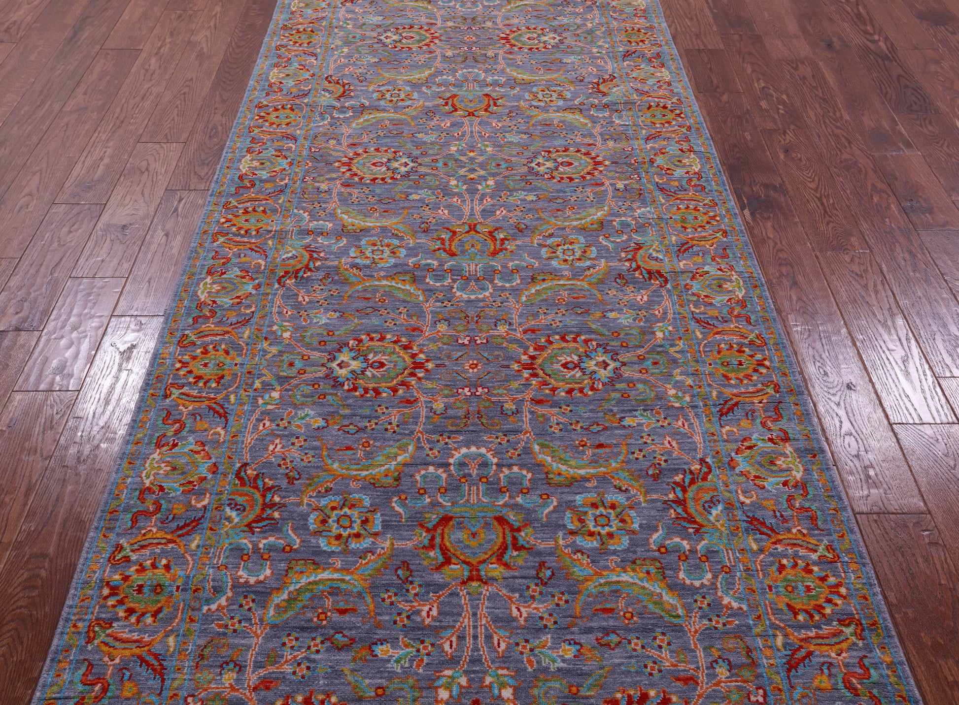 Grey Persian Tabriz Hand Knotted Wool Runner Rug - 4' 2" X 12' 0" - Golden Nile