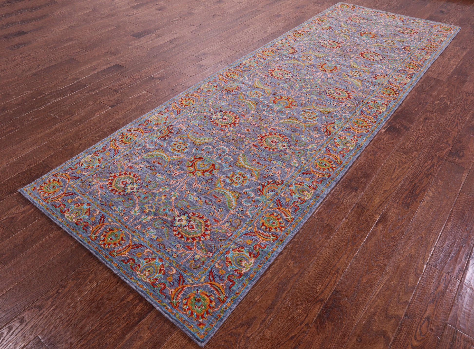 Grey Persian Tabriz Hand Knotted Wool Runner Rug - 4' 2" X 12' 0" - Golden Nile