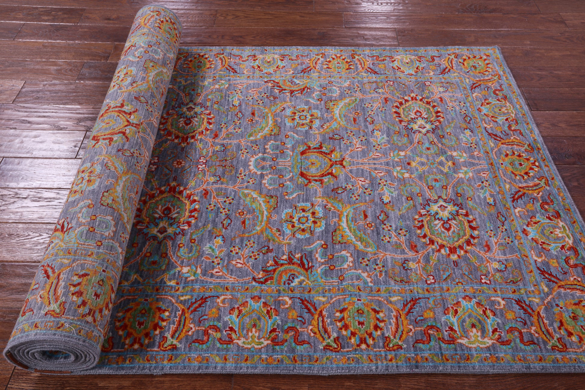 Grey Persian Tabriz Hand Knotted Wool Runner Rug - 4' 2" X 12' 0" - Golden Nile