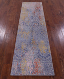 Grey Abstract Contemporary Handmade Wool & Silk Runner Rug - 2' 5" X 8' 4" - Golden Nile