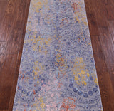 Grey Abstract Contemporary Handmade Wool & Silk Runner Rug - 2' 5" X 8' 4" - Golden Nile