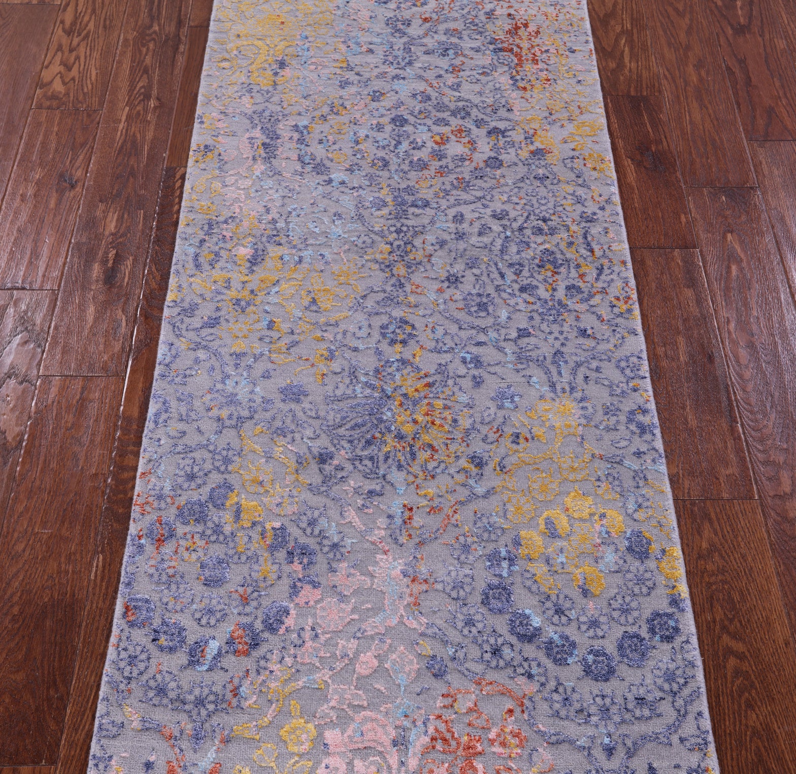 Grey Abstract Contemporary Handmade Wool & Silk Runner Rug - 2' 5" X 8' 4" - Golden Nile