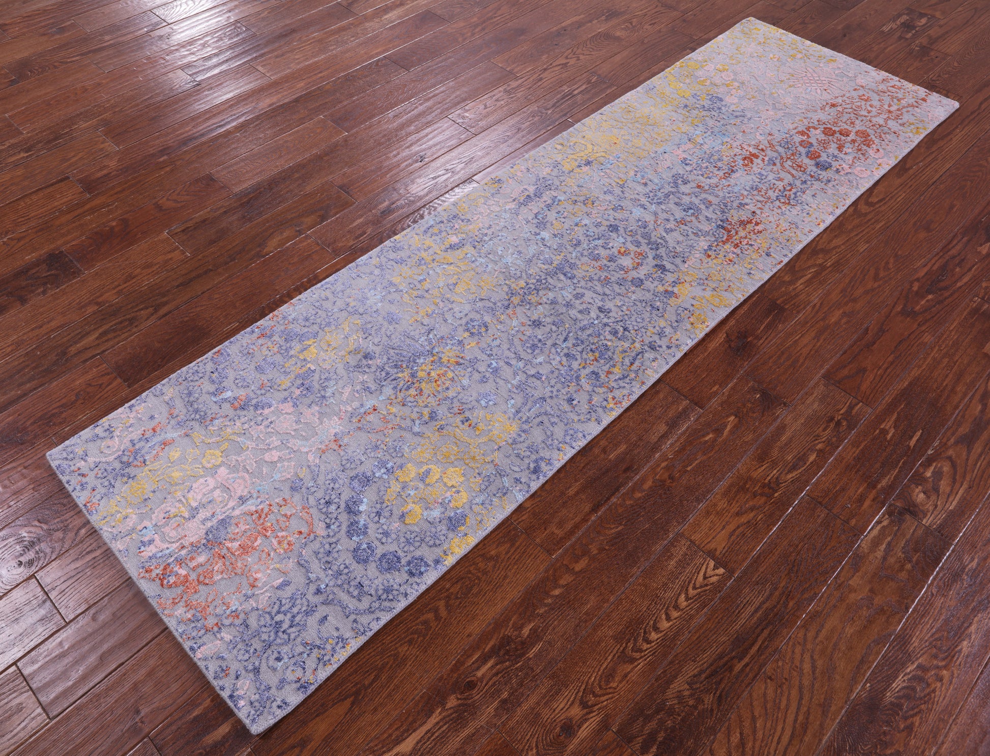 Grey Abstract Contemporary Handmade Wool & Silk Runner Rug - 2' 5" X 8' 4" - Golden Nile