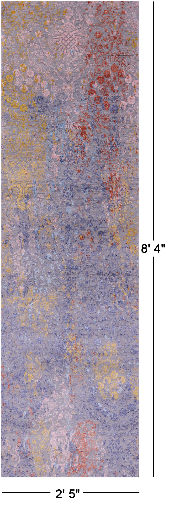 Grey Abstract Contemporary Handmade Wool & Silk Runner Rug - 2' 5" X 8' 4" - Golden Nile