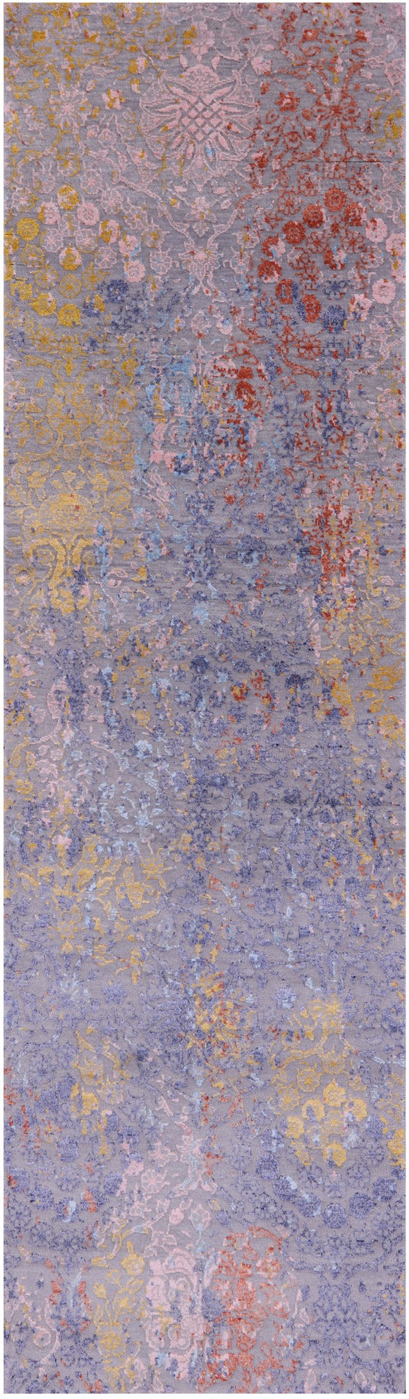 Grey Abstract Contemporary Handmade Wool & Silk Runner Rug - 2' 5" X 8' 4" - Golden Nile