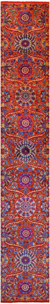 Orange Persian Tabriz Hand Knotted Wool & Silk Runner Rug - 2' 5" X 16' 0" - Golden Nile