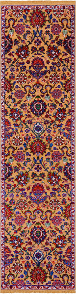 Orange Persian Tabriz Hand Knotted Wool & Silk Runner Rug - 2' 7" X 10' 0" - Golden Nile