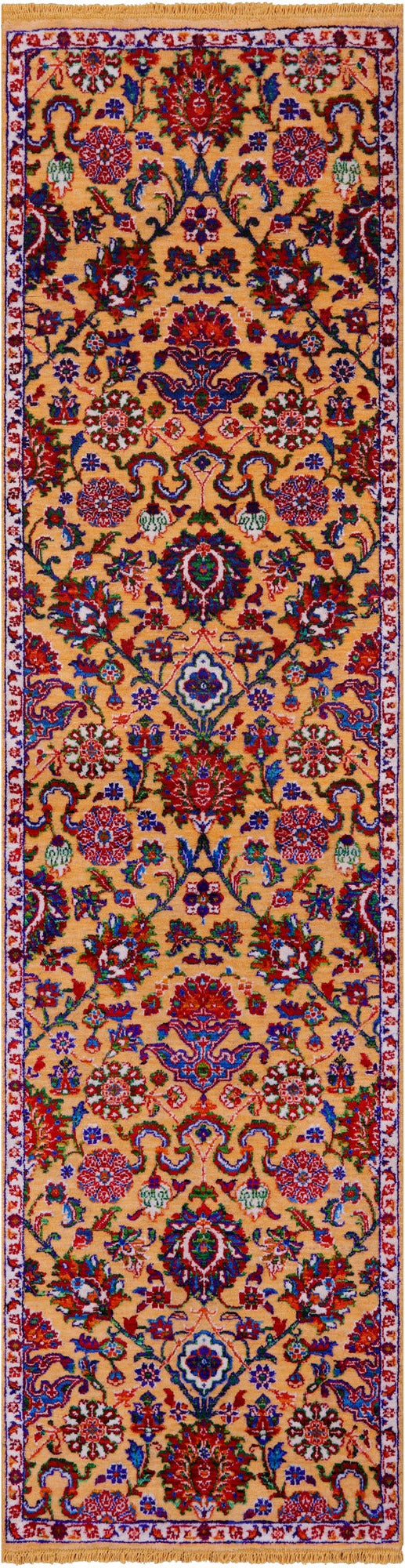 Orange Persian Tabriz Hand Knotted Wool & Silk Runner Rug - 2' 7" X 10' 0" - Golden Nile