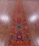 Orange Persian Tabriz Handmade Wool & Silk Runner Rug - 2' 6" X 16' 1" - Golden Nile