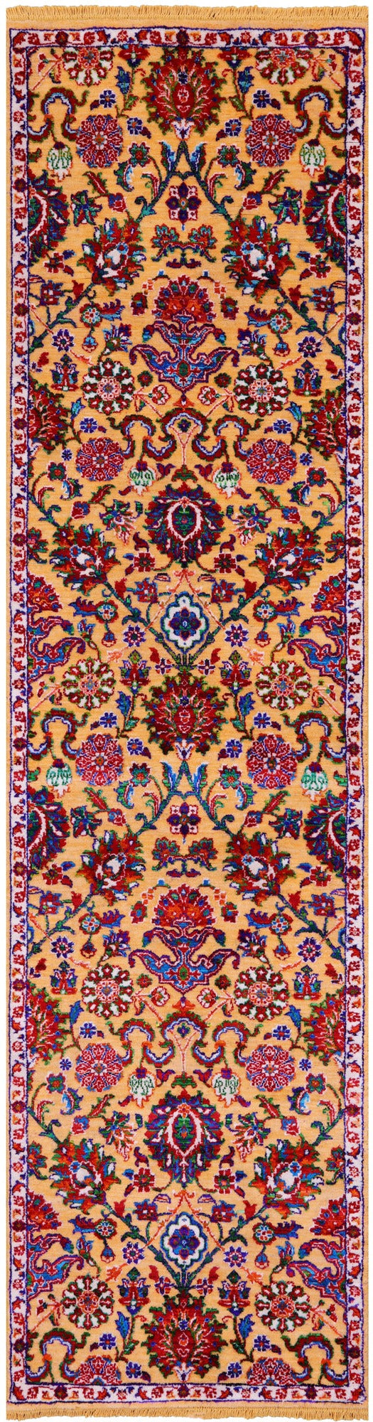 Orange Persian Tabriz Hand Knotted Wool & Silk Runner Rug - 2' 7" X 9' 11" - Golden Nile