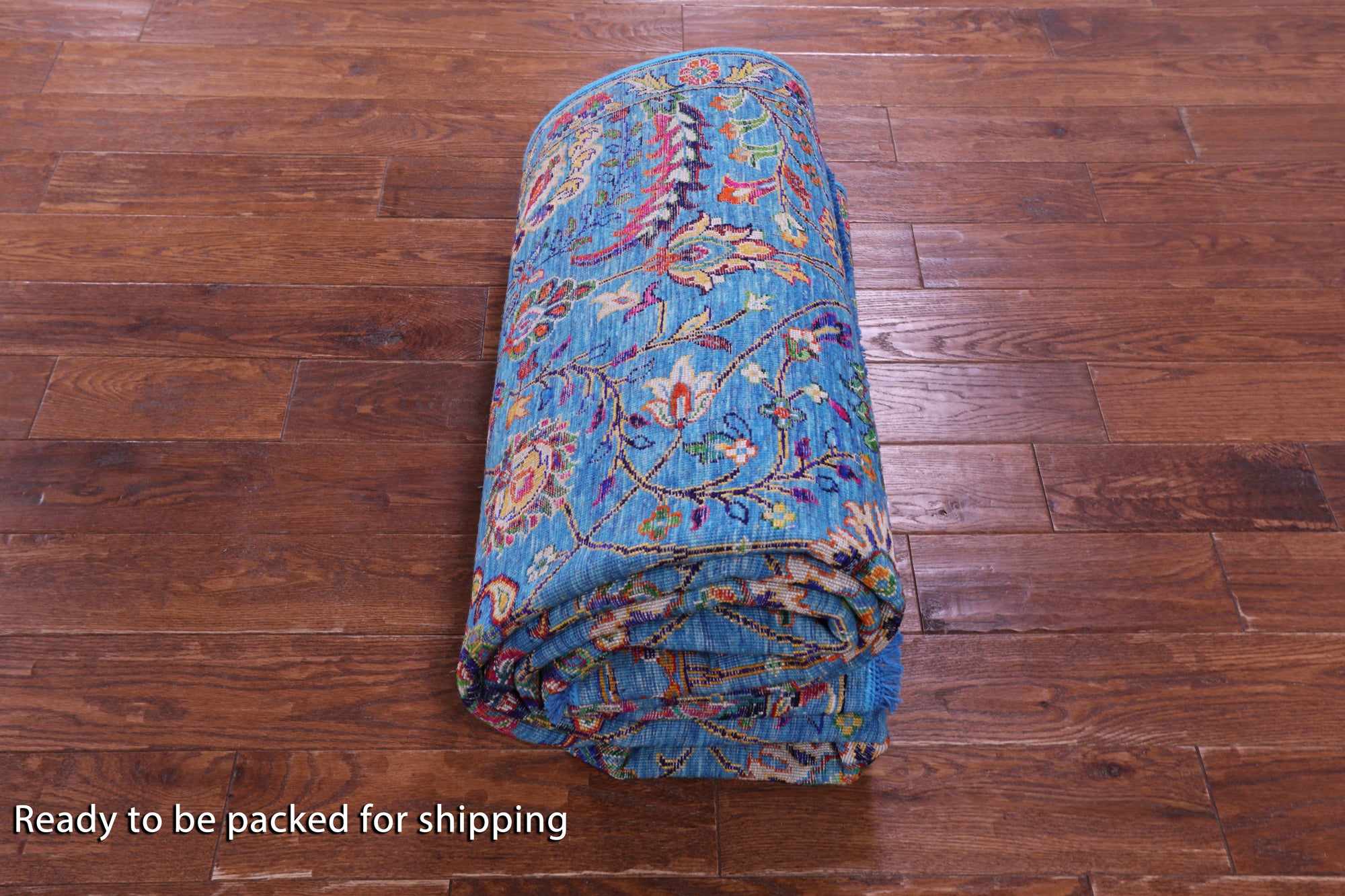 Blue Persian Tabriz Handmade Wool & Silk Rug - 5' 1" X 11' 6" - Golden Nile