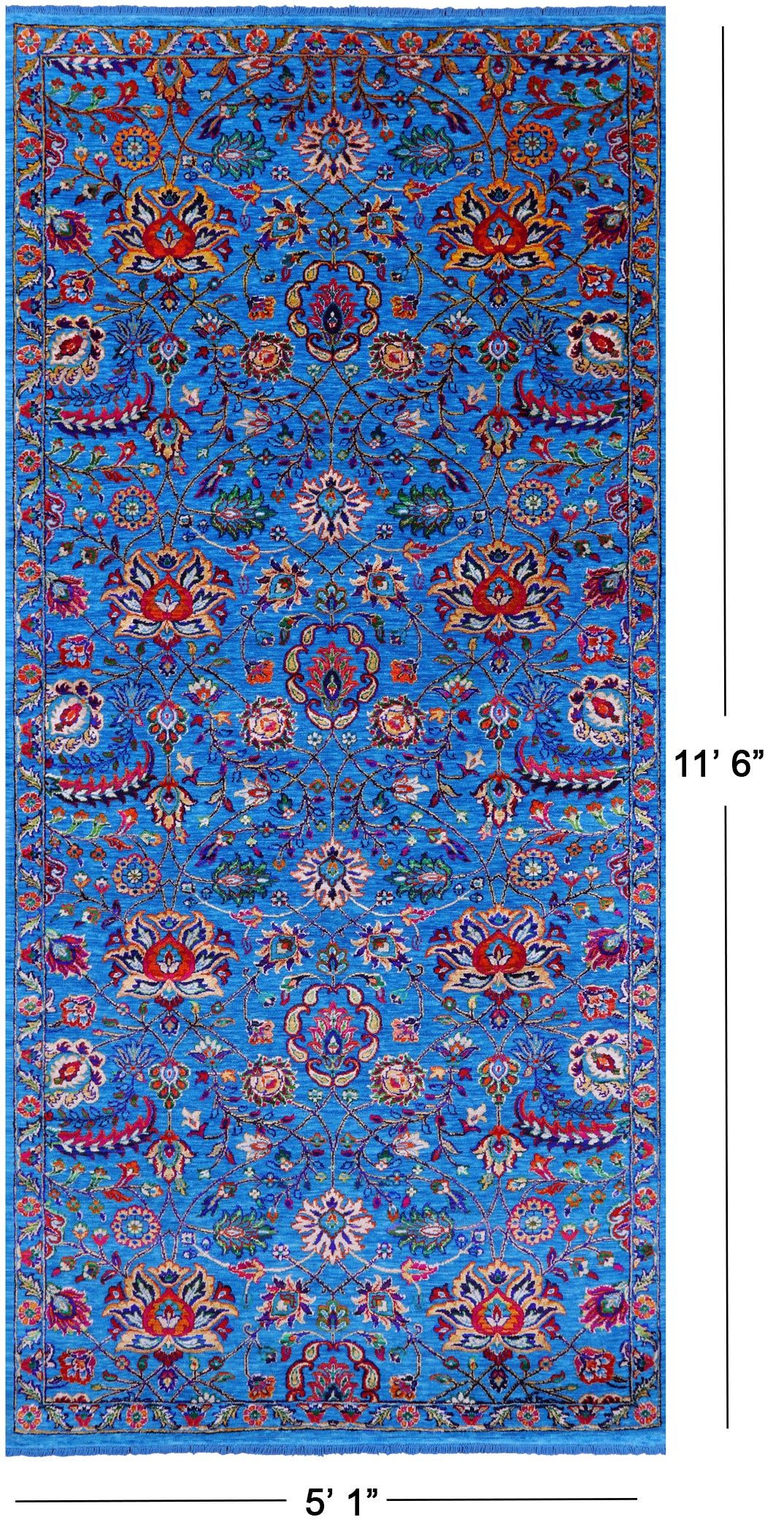 Blue Persian Tabriz Handmade Wool & Silk Rug - 5' 1" X 11' 6" - Golden Nile