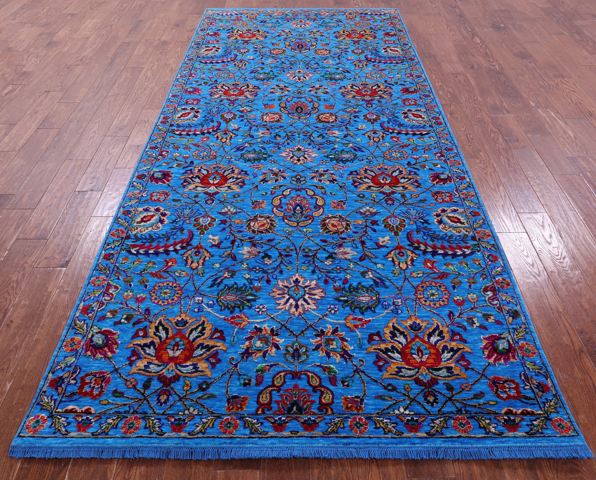 Blue Persian Tabriz Handmade Wool & Silk Rug - 5' 1" X 11' 6" - Golden Nile