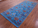 Blue Persian Tabriz Handmade Wool & Silk Rug - 5' 1" X 11' 6" - Golden Nile