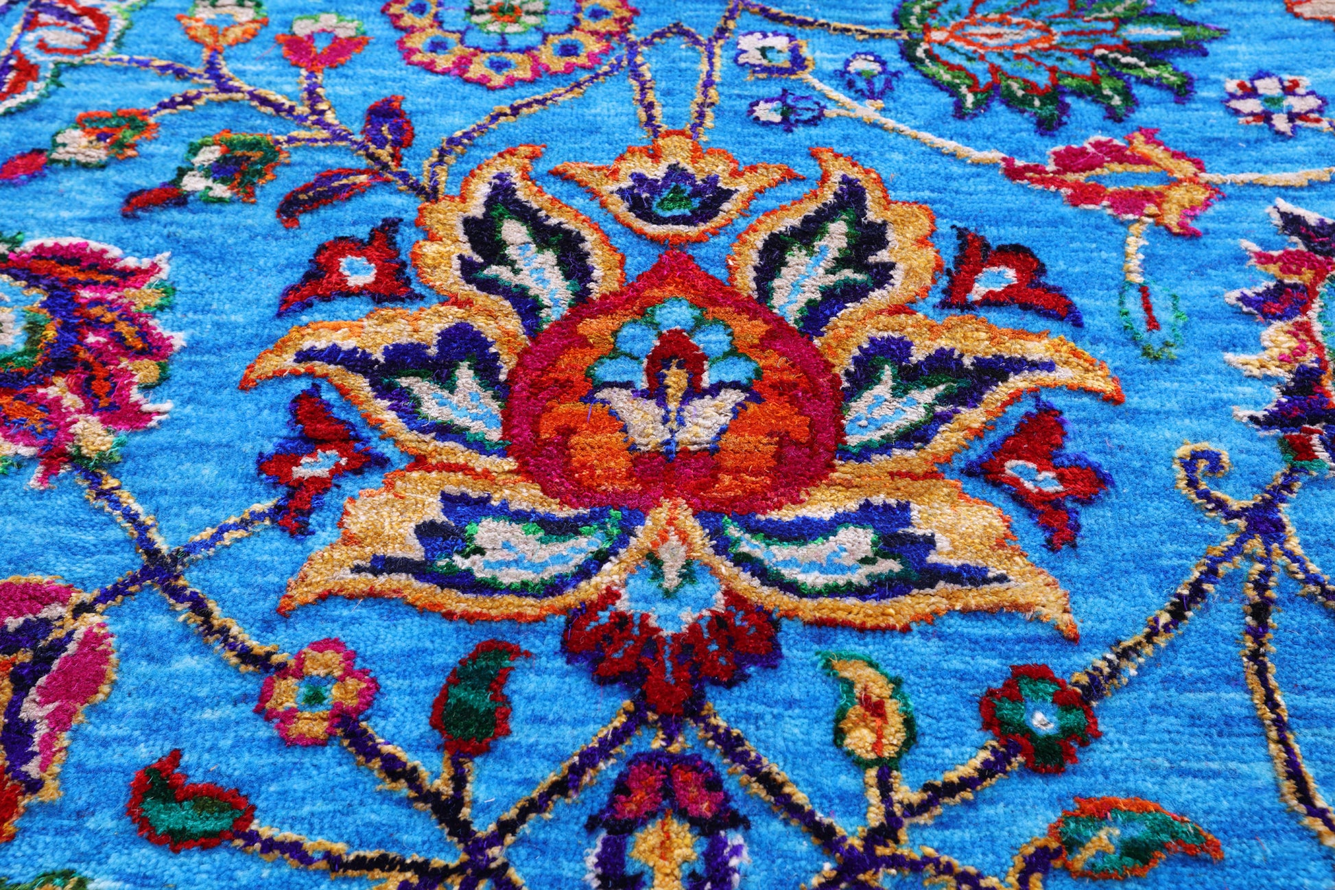 Blue Persian Tabriz Handmade Wool & Silk Rug - 5' 1" X 11' 6" - Golden Nile