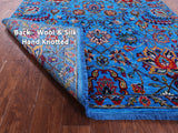 Blue Persian Tabriz Handmade Wool & Silk Rug - 5' 1" X 11' 6" - Golden Nile