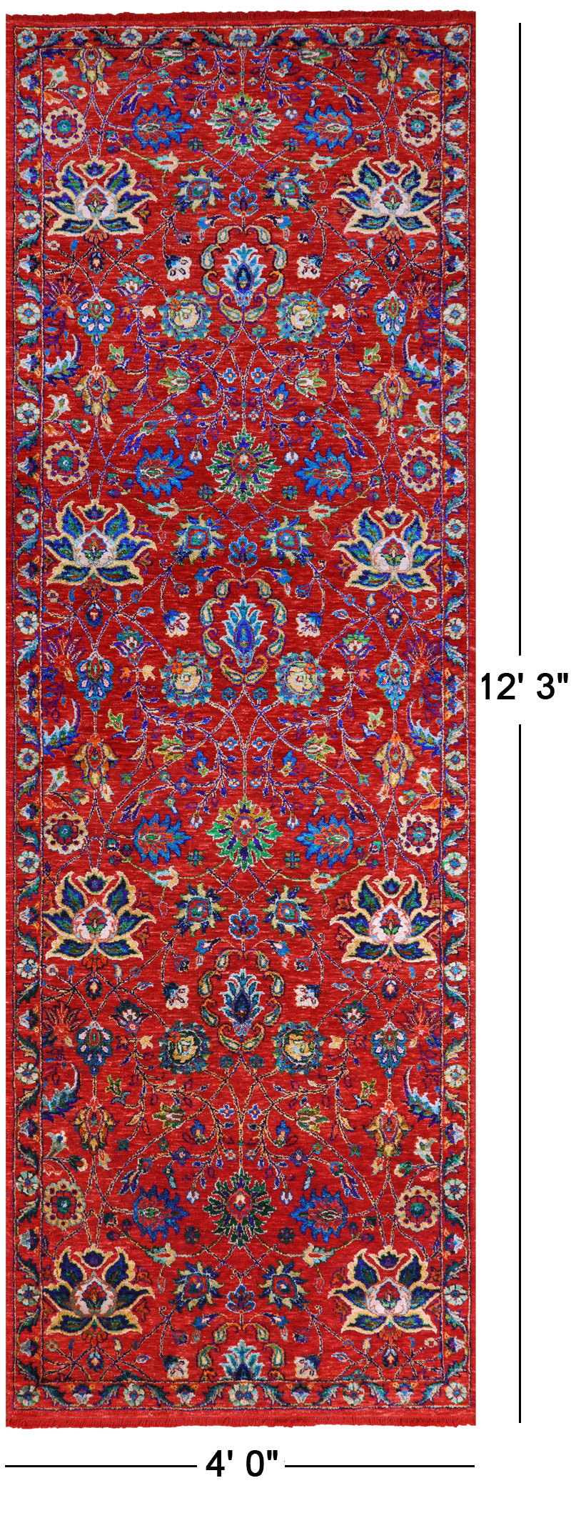 Red Persian Tabriz Handmade Wool & Silk Runner Rug - 4' 0" X 12' 3" - Golden Nile