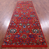 Red Persian Tabriz Handmade Wool & Silk Runner Rug - 4' 0" X 12' 3" - Golden Nile