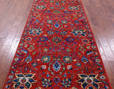 Red Persian Tabriz Handmade Wool & Silk Runner Rug - 4' 0" X 12' 3" - Golden Nile