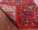 Red Persian Tabriz Handmade Wool & Silk Runner Rug - 4' 0" X 12' 3" - Golden Nile