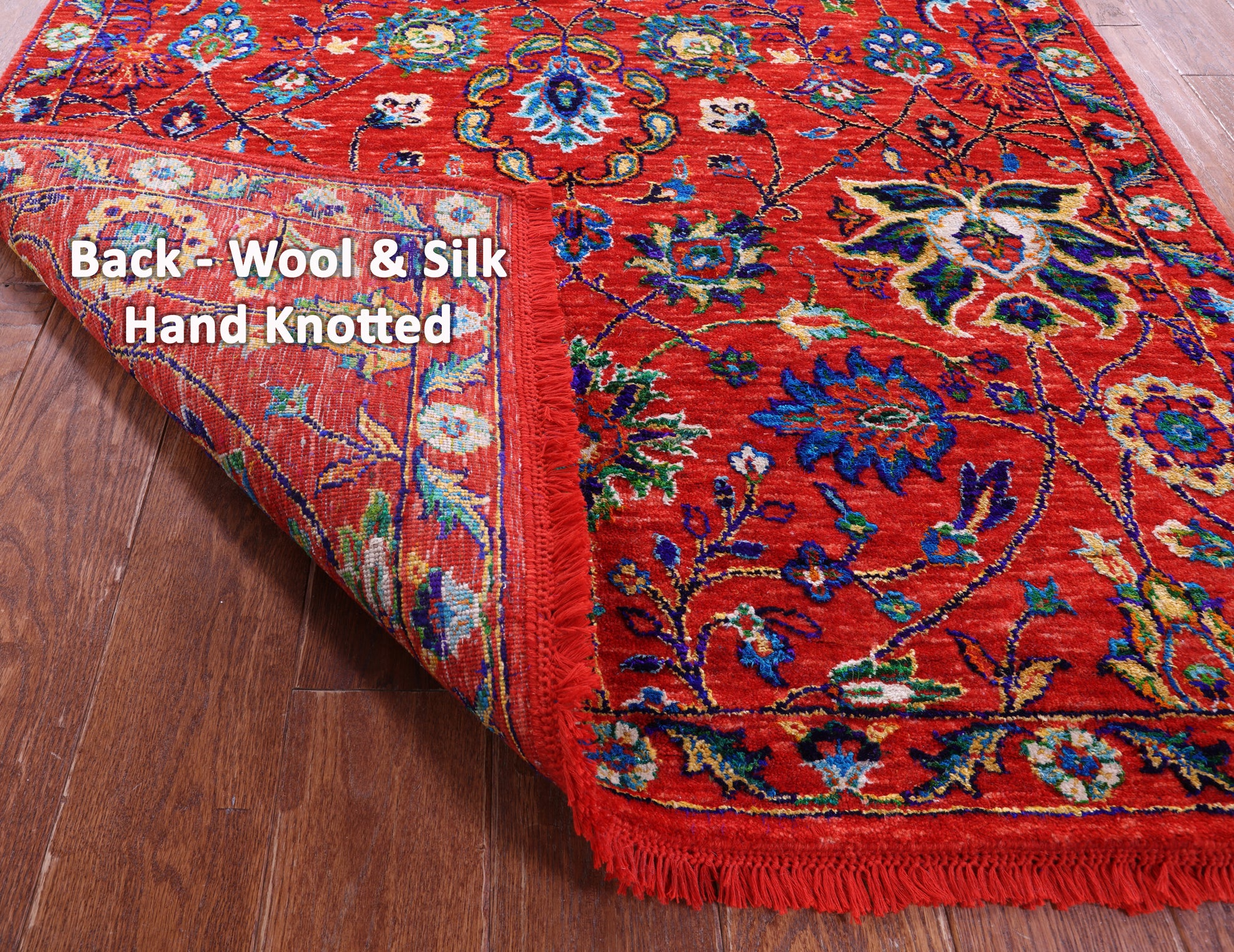 Red Persian Tabriz Handmade Wool & Silk Runner Rug - 4' 0" X 12' 3" - Golden Nile