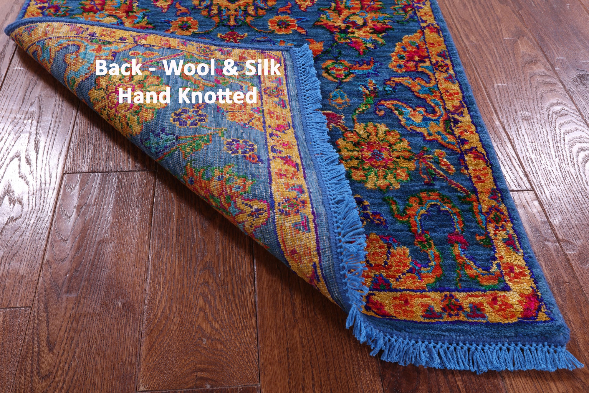 Blue Persian Tabriz Hand Knotted Wool & Silk Runner Rug - 2' 6" X 9' 11" - Golden Nile