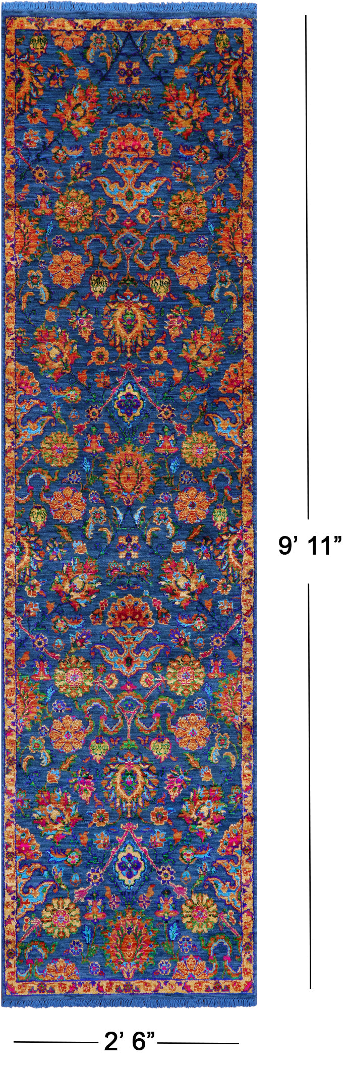 Blue Persian Tabriz Hand Knotted Wool & Silk Runner Rug - 2' 6" X 9' 11" - Golden Nile