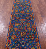 Blue Persian Tabriz Hand Knotted Wool & Silk Runner Rug - 2' 6" X 9' 11" - Golden Nile