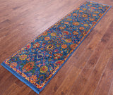 Blue Persian Tabriz Hand Knotted Wool & Silk Runner Rug - 2' 6" X 9' 11" - Golden Nile