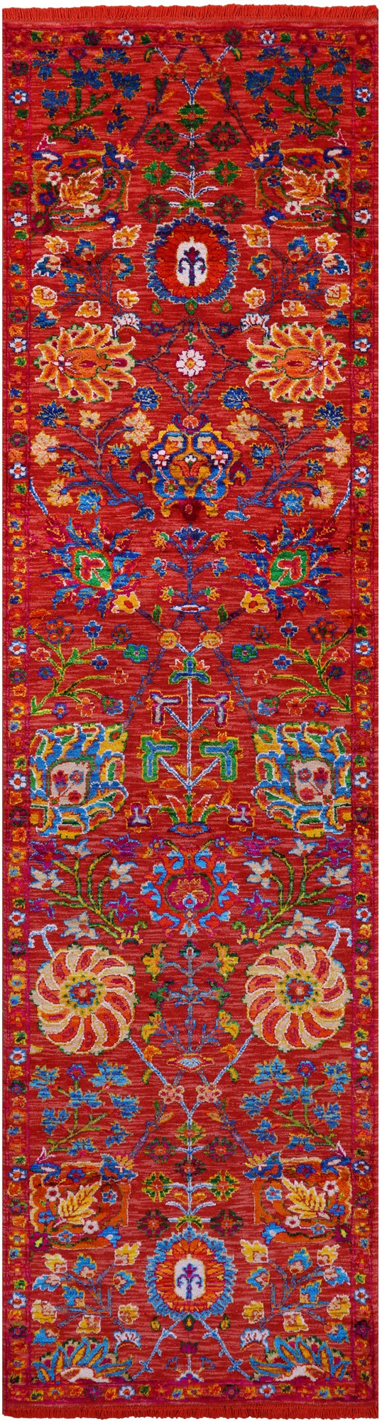 Orange Persian Tabriz Hand Knotted Wool & Silk Runner Rug - 2' 7" X 9' 11" - Golden Nile