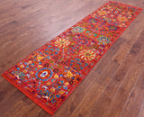 Orange Persian Tabriz Hand Knotted Wool & Silk Runner Rug - 2' 7" X 9' 11" - Golden Nile