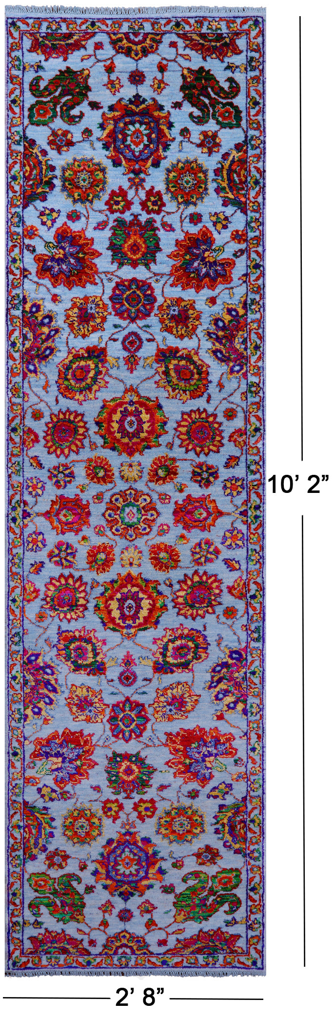 Blue Persian Tabriz Hand Knotted Wool & Silk Runner Rug - 2' 8" X 10' 2" - Golden Nile
