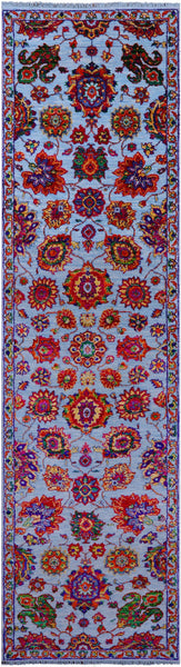Blue Persian Tabriz Hand Knotted Wool & Silk Runner Rug - 2' 8" X 10' 2" - Golden Nile