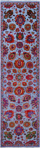 Blue Persian Tabriz Hand Knotted Wool & Silk Runner Rug - 2' 8" X 10' 2" - Golden Nile
