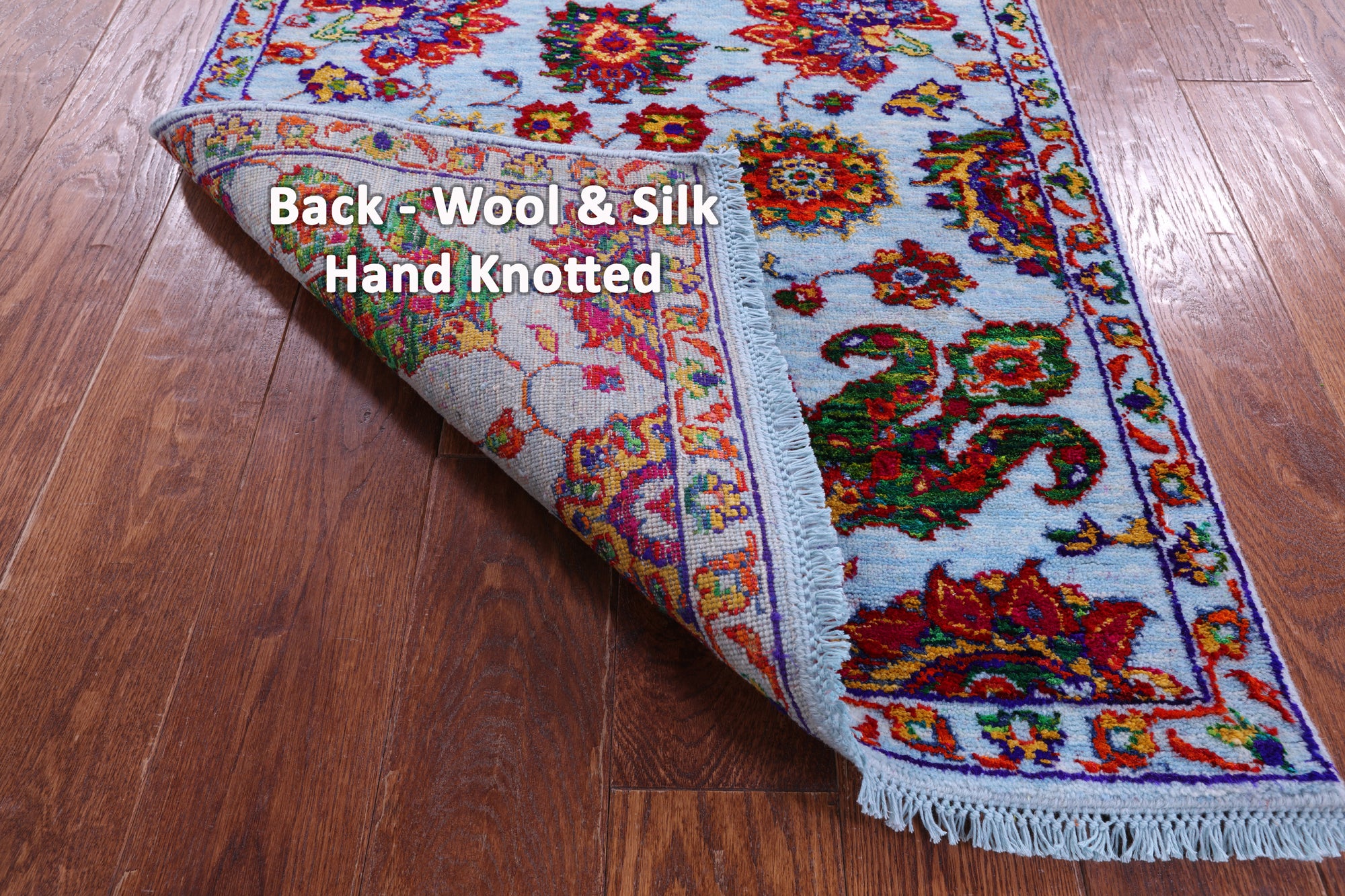 Blue Persian Tabriz Hand Knotted Wool & Silk Runner Rug - 2' 8" X 10' 2" - Golden Nile