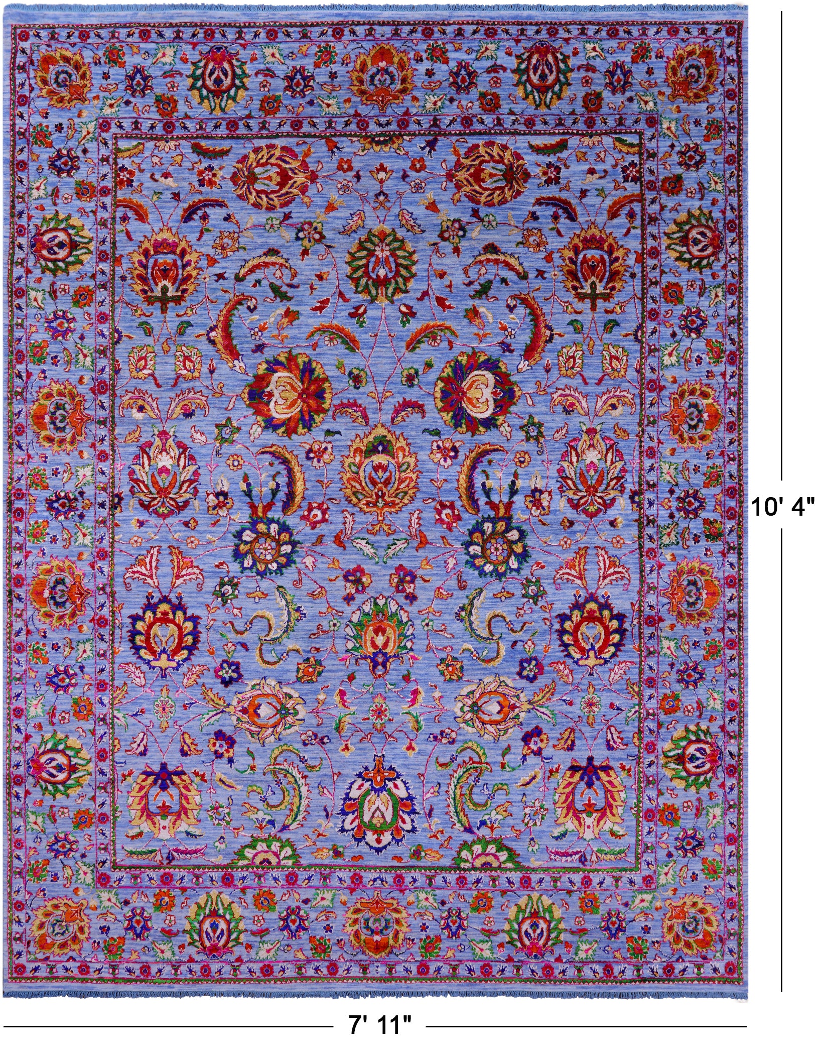 Blue Persian Tabriz Handmade Wool & Silk Rug - 7' 11" X 10' 4" - Golden Nile