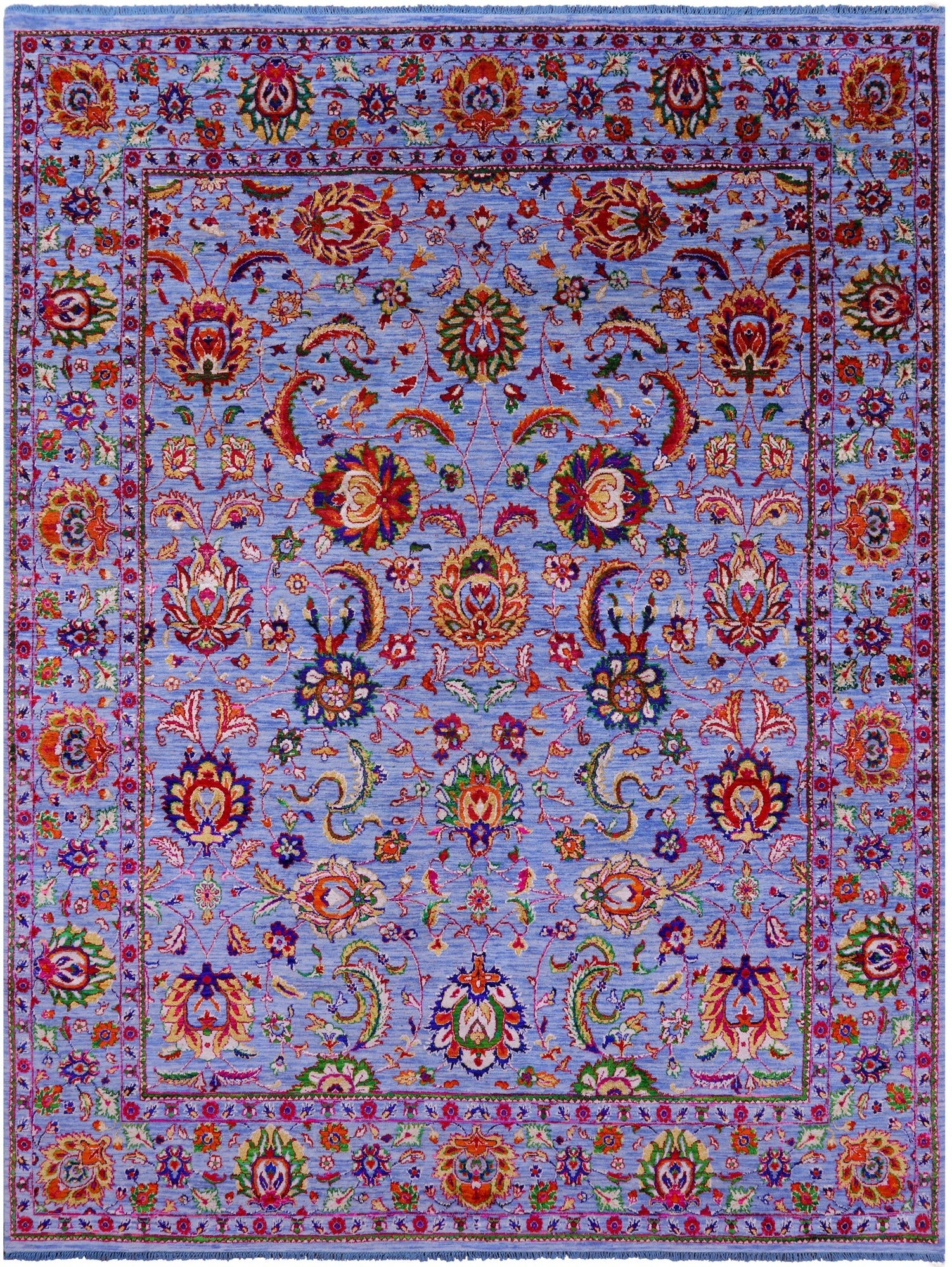 Blue Persian Tabriz Handmade Wool & Silk Rug - 7' 11" X 10' 4" - Golden Nile