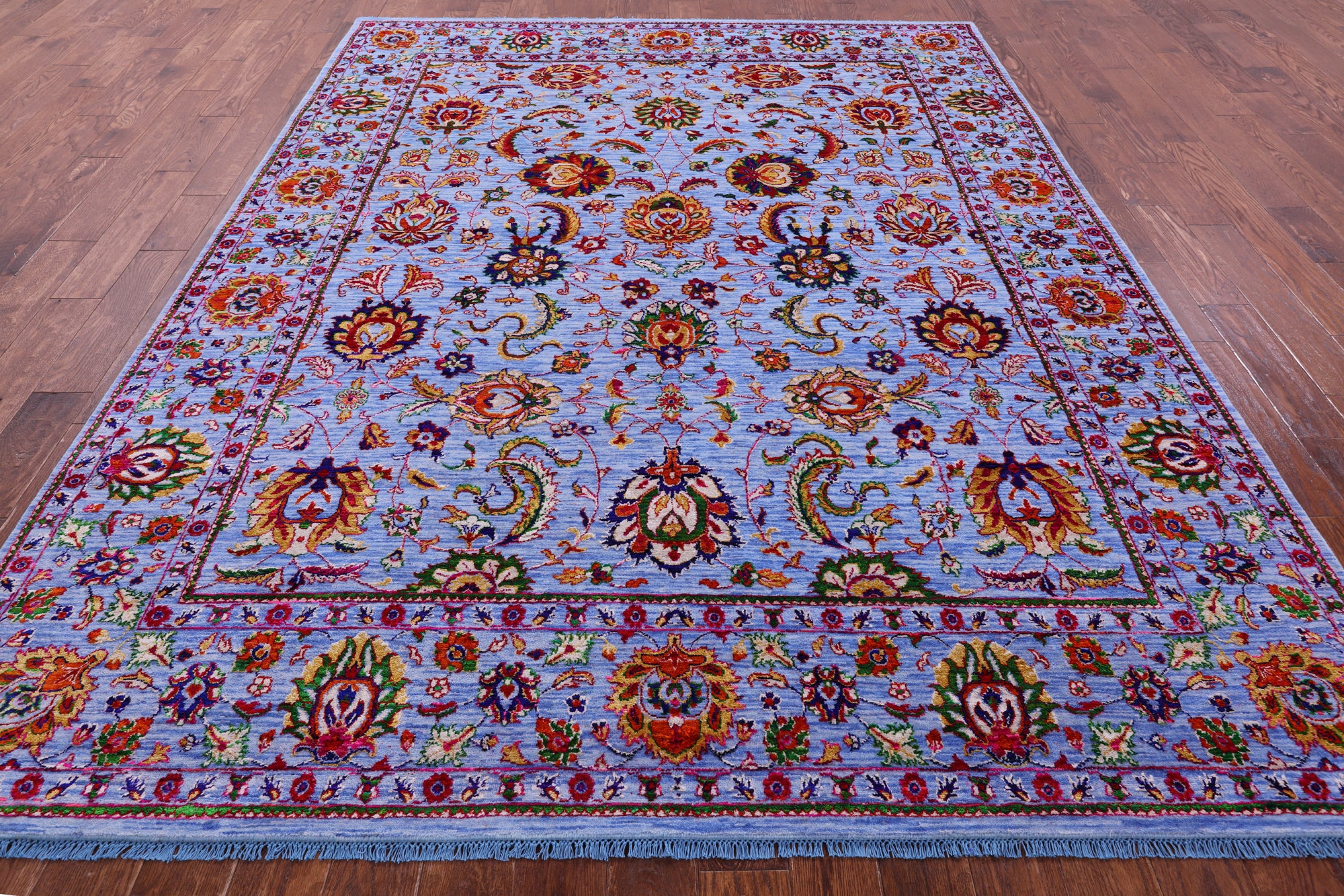 Blue Persian Tabriz Handmade Wool & Silk Rug - 7' 11" X 10' 4" - Golden Nile