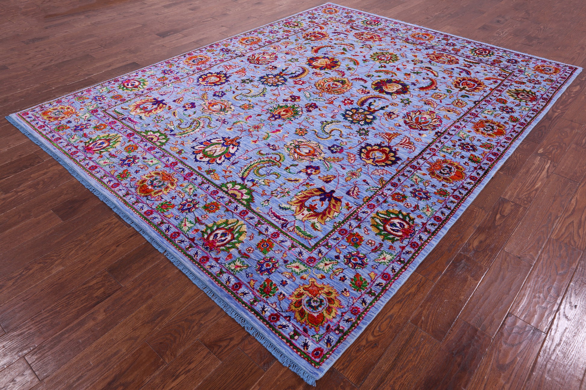 Blue Persian Tabriz Handmade Wool & Silk Rug - 7' 11" X 10' 4" - Golden Nile