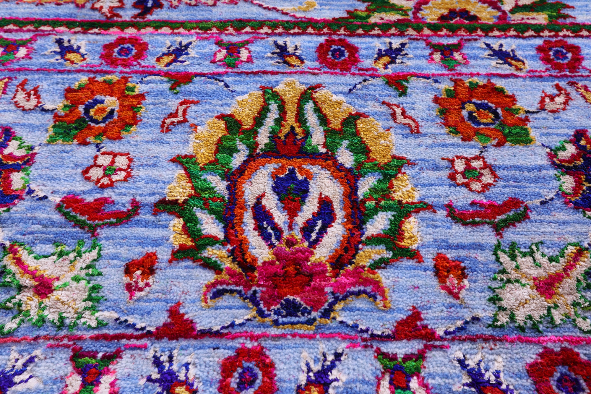 Blue Persian Tabriz Handmade Wool & Silk Rug - 7' 11" X 10' 4" - Golden Nile