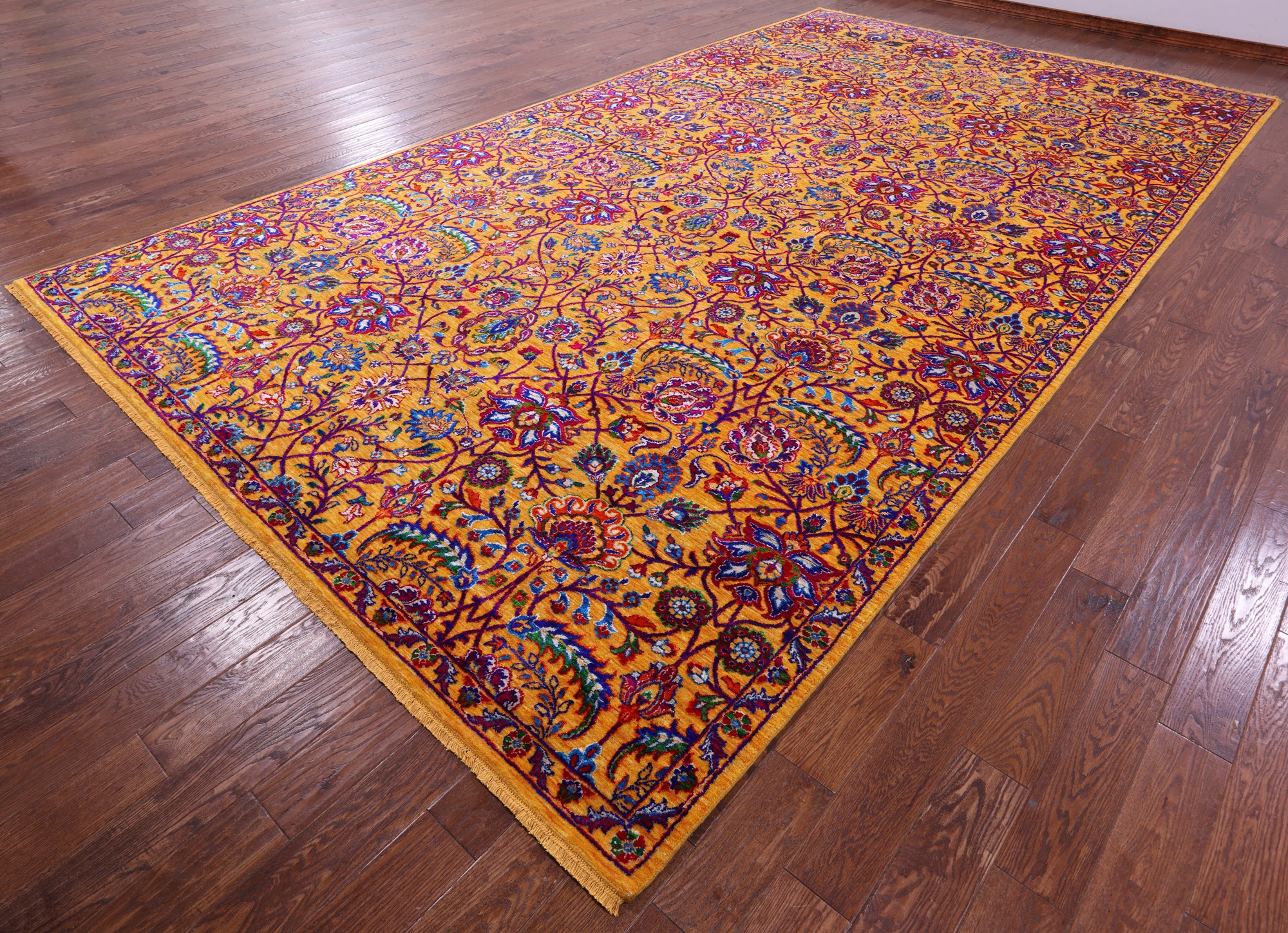 Gold Persian Tabriz Hand Knotted Wool & Silk Rug - 9' 1" X 16' 5" - Golden Nile