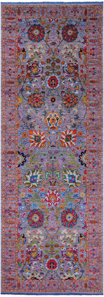 Grey Persian Tabriz Handmade Wool & Silk Runner Rug - 4' 0" X 12' 4" - Golden Nile