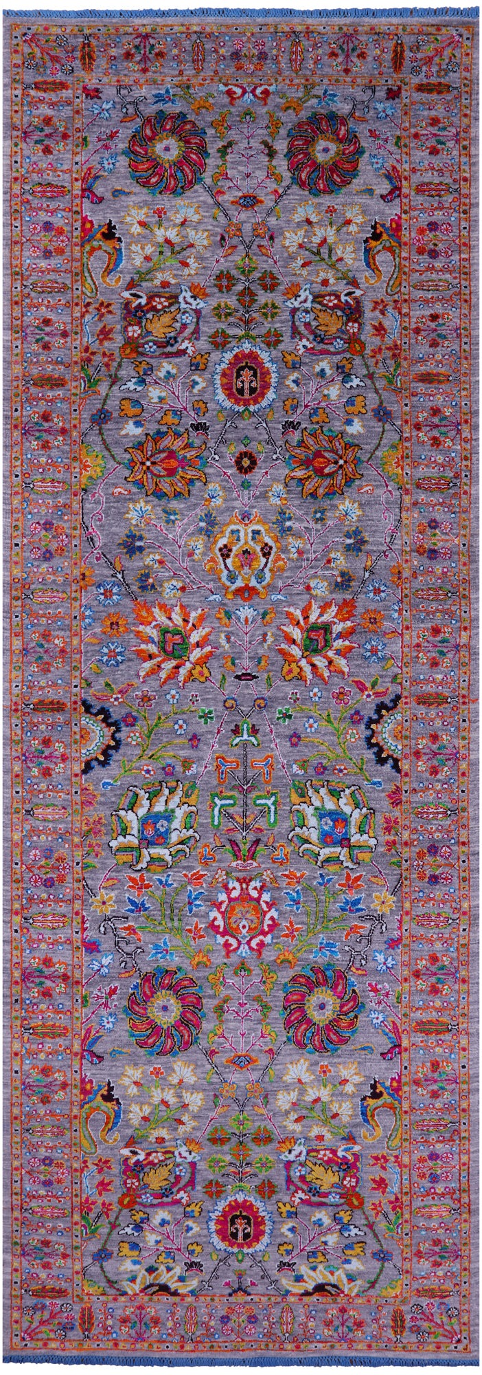 Grey Persian Tabriz Handmade Wool & Silk Runner Rug - 4' 0" X 12' 4" - Golden Nile