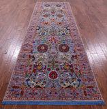 Grey Persian Tabriz Handmade Wool & Silk Runner Rug - 4' 0" X 12' 4" - Golden Nile